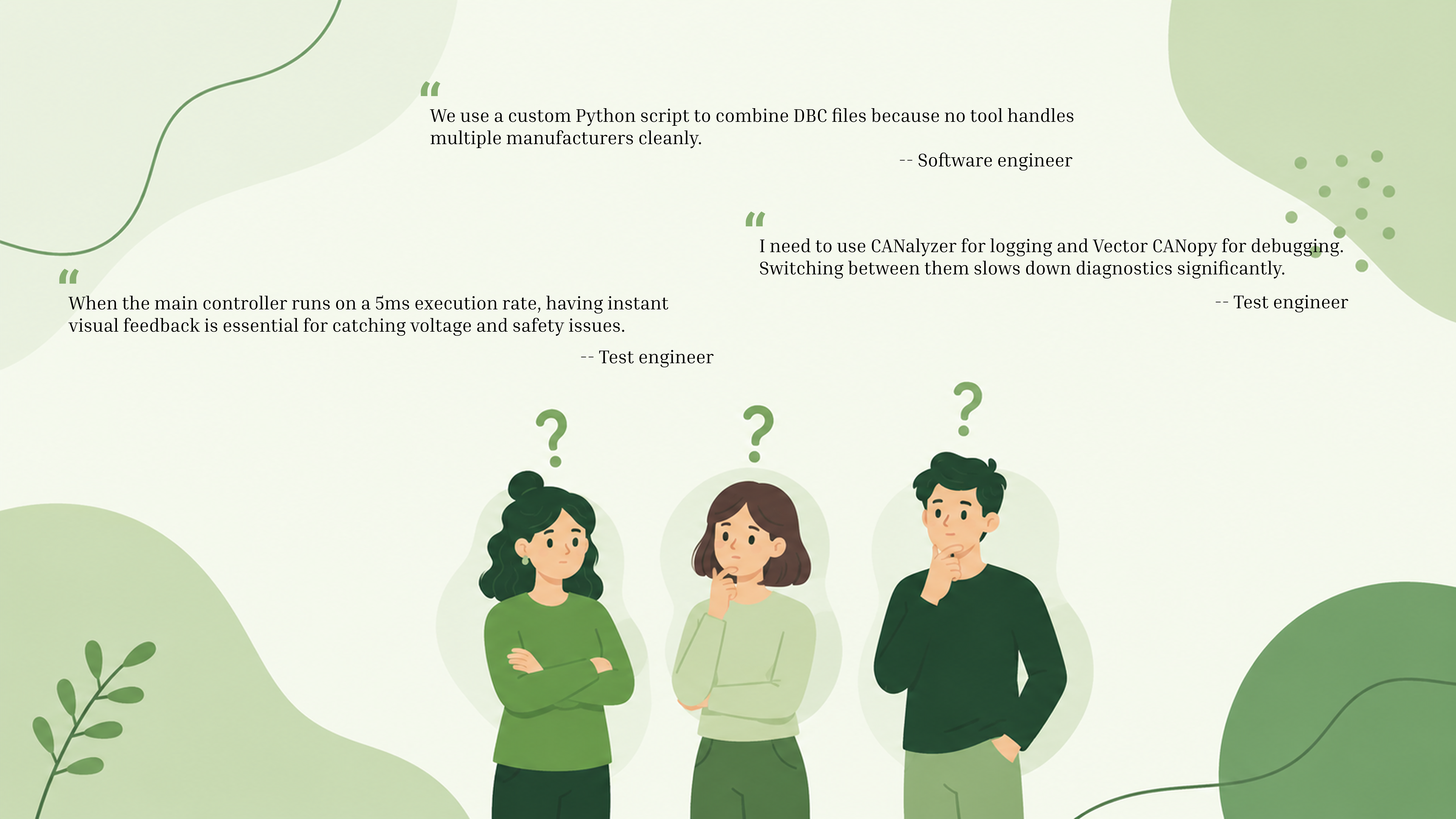 Interview synthesis illustration showing engineering pain points