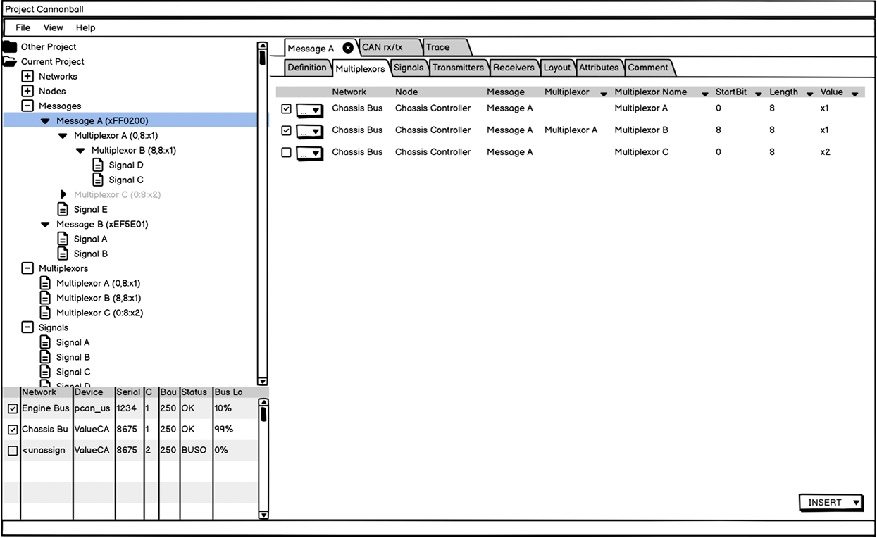Original Project CANnonball multiplexor configuration screen
